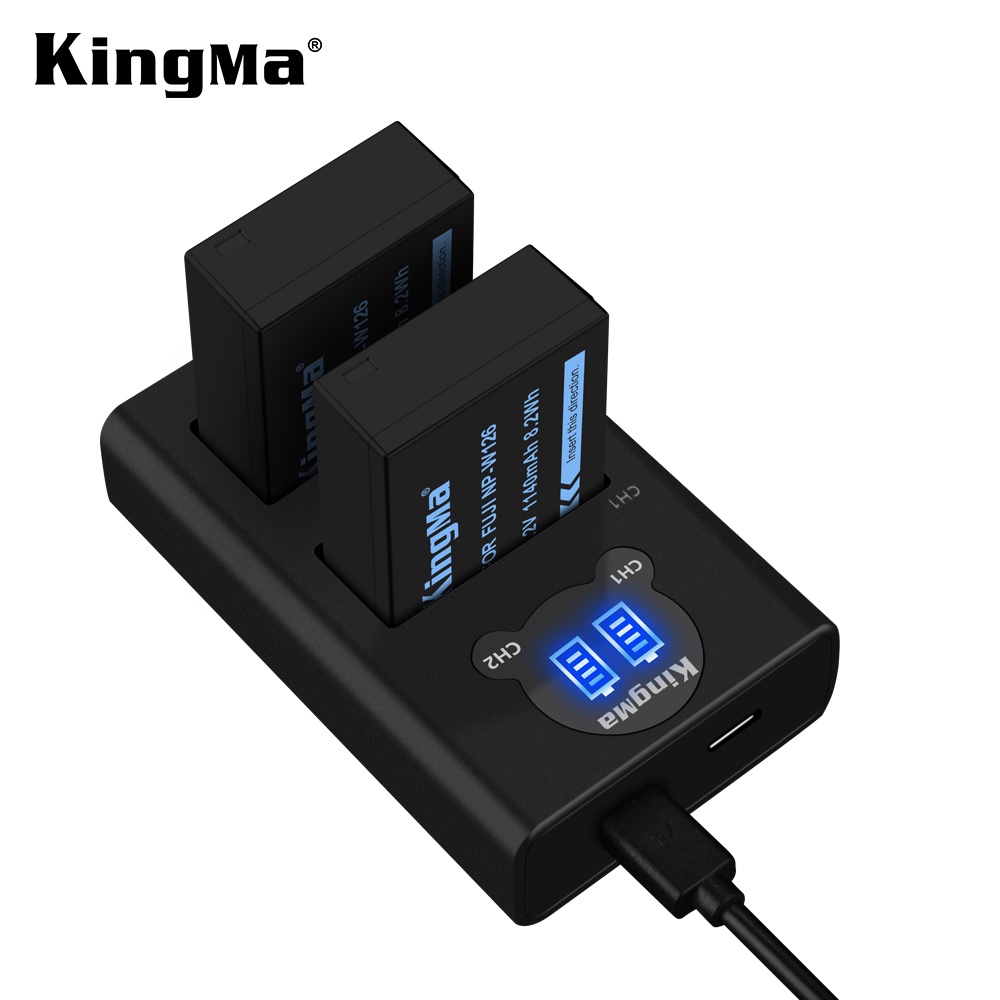 Bộ 2 Pin + Sạc Đôi kingMa Fujifilm NP-W126 NP-W126S Cho Fujifilm X-T20, X-T10, X-T100, X100F, X-H1, X-T3, X-T2, X-T1, X-
