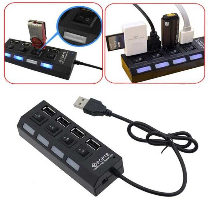 Hub USB 4 port (2.0) - Có Công Tắc Và Có Đèn Led- Tốc Độ Cao - Tiện Dụng Và Chất Lượng. Hub chia USB