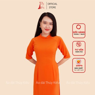 Áo dài trơn lụa Nhật cổ 2 phân màu cam cà rốt AK37