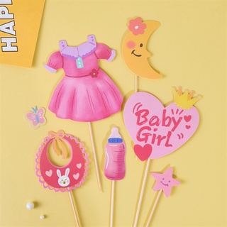 Set que cắm váy hồng BABY GIRL - Phụ kiện trang trí bánh sinh nhật