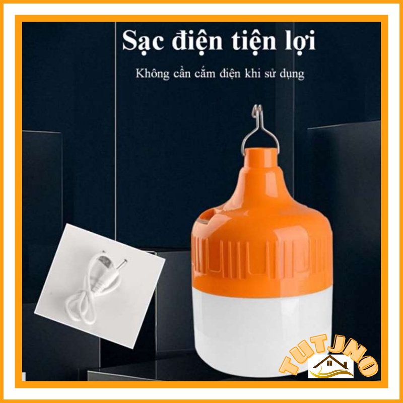 Bóng đèn tích điện siêu sáng 100W có móc treo tiện lợi, Bóng đèn sạc tích điện đa năng cao cấp kèm móc treo