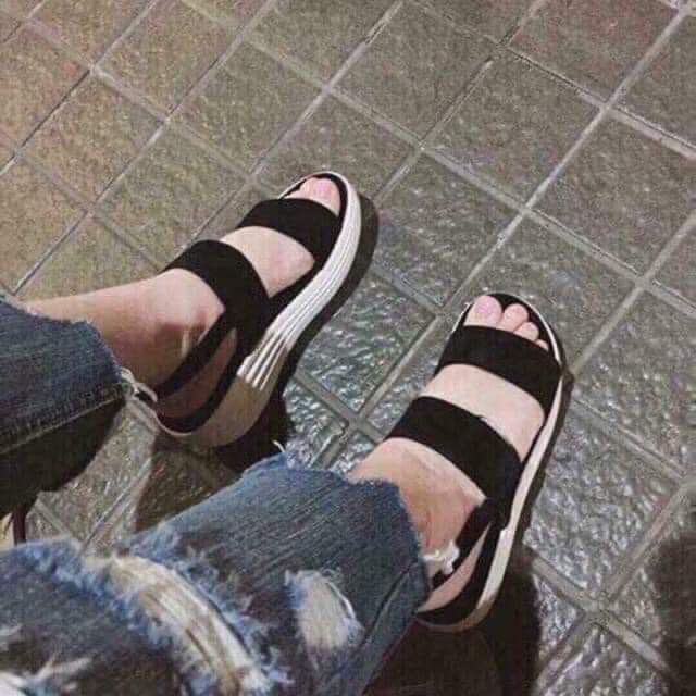 2N06 Giày sandal học sinh thái lan 2 quai nhung đế cao 5cm