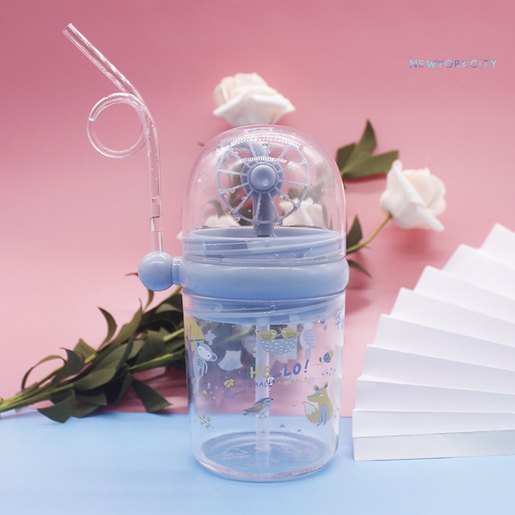 Bình Uống Nước Hình Cối Xay Gió Hoạt Hình 250ml Kèm Ống Hút Cho Bé