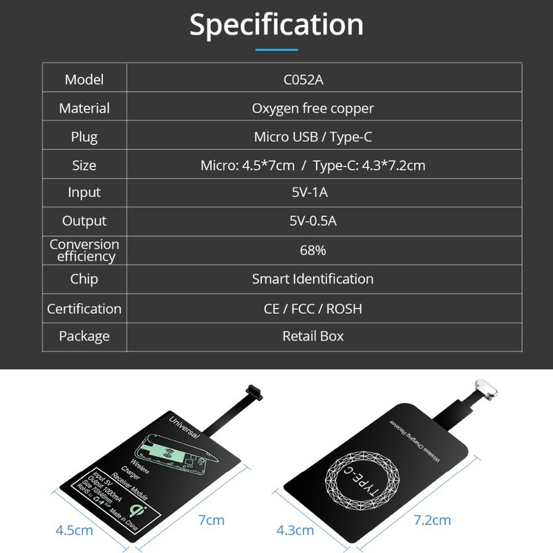 Bộ Sạc Không Dây USB Android Micro Type-C Qi Bộ Nhận / Sạc Nhanh Cho Điện Thoại