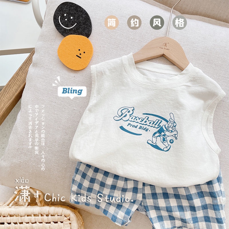 Set Áo Sát Nách + Quần Short Kẻ Sọc Ca Rô Thời Trang Mùa Hè Cho Bé 1-5 Tuổi
