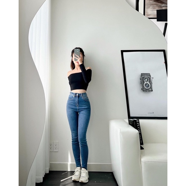 Quần skinny trơn lưng cao Orchid