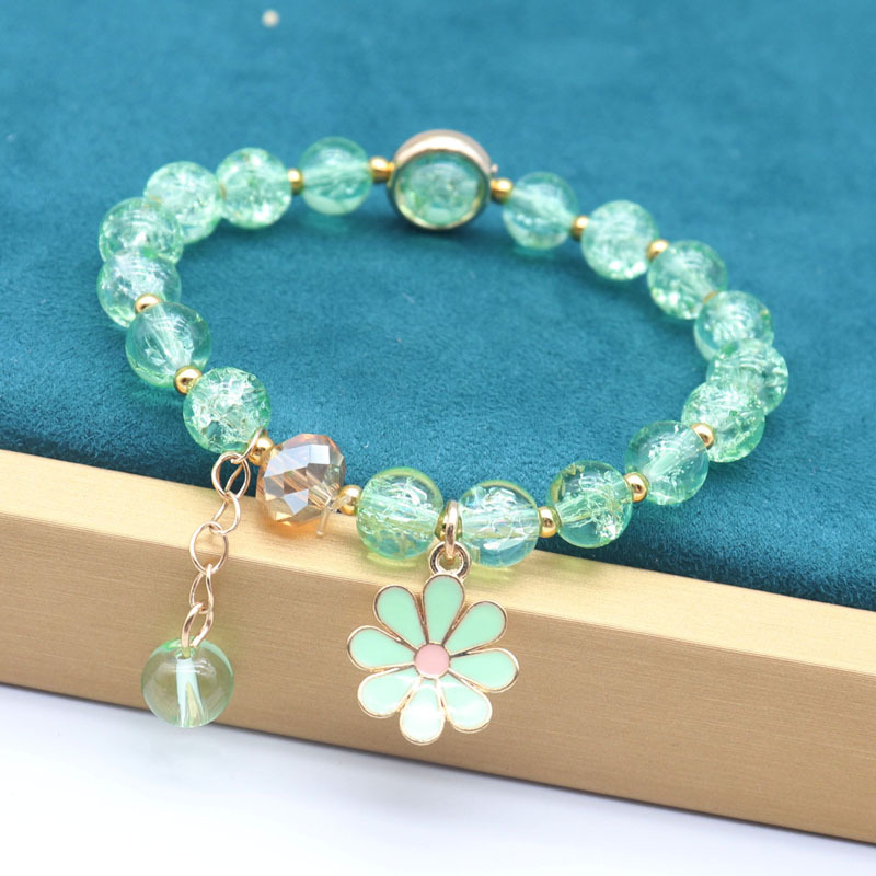 Summer Fashion Daisy Flower Pendant Crystal Bracelet/ Women Girl's Transparent Crystal Flower Elastic Bracelet
