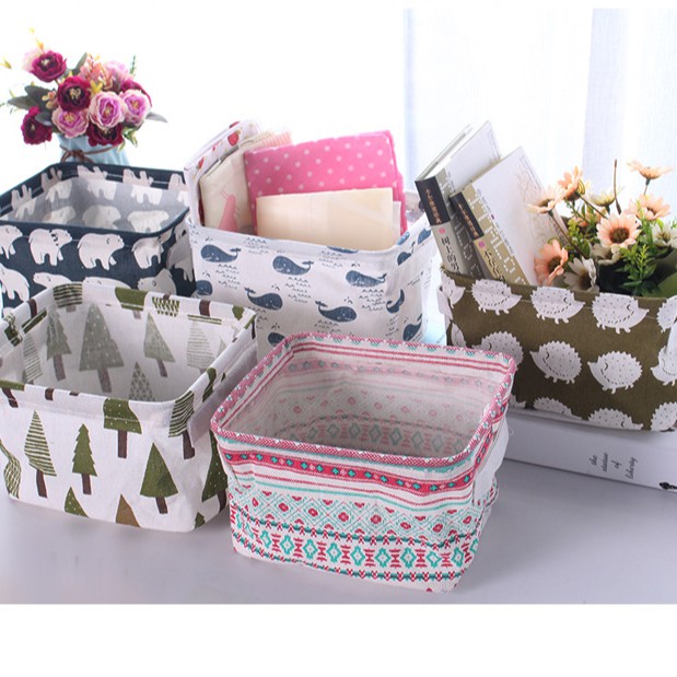Giỏ vải đa năng đựng đồ cá nhân, giỏ vải chứa mỹ phẩm để bàn 20*16,5cm