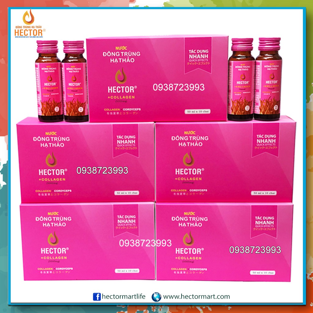 ✅ COMBO 5 hộp 50 chai [COLLAGEN Đông Trùng Hạ Thảo] HECTOR dạng nước, giúp Trắng da, trẻ hóa và tăng cường sức khỏe tốt