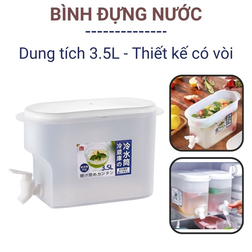 Bình Nước Có Vòi Để Tủ Lạnh Mẫu 3.5L Đựng Đồ Uống Làm Từ Nhựa PP Cao Cấp An Toàn Cho Sức Khỏe Không Gây Mùi Angola