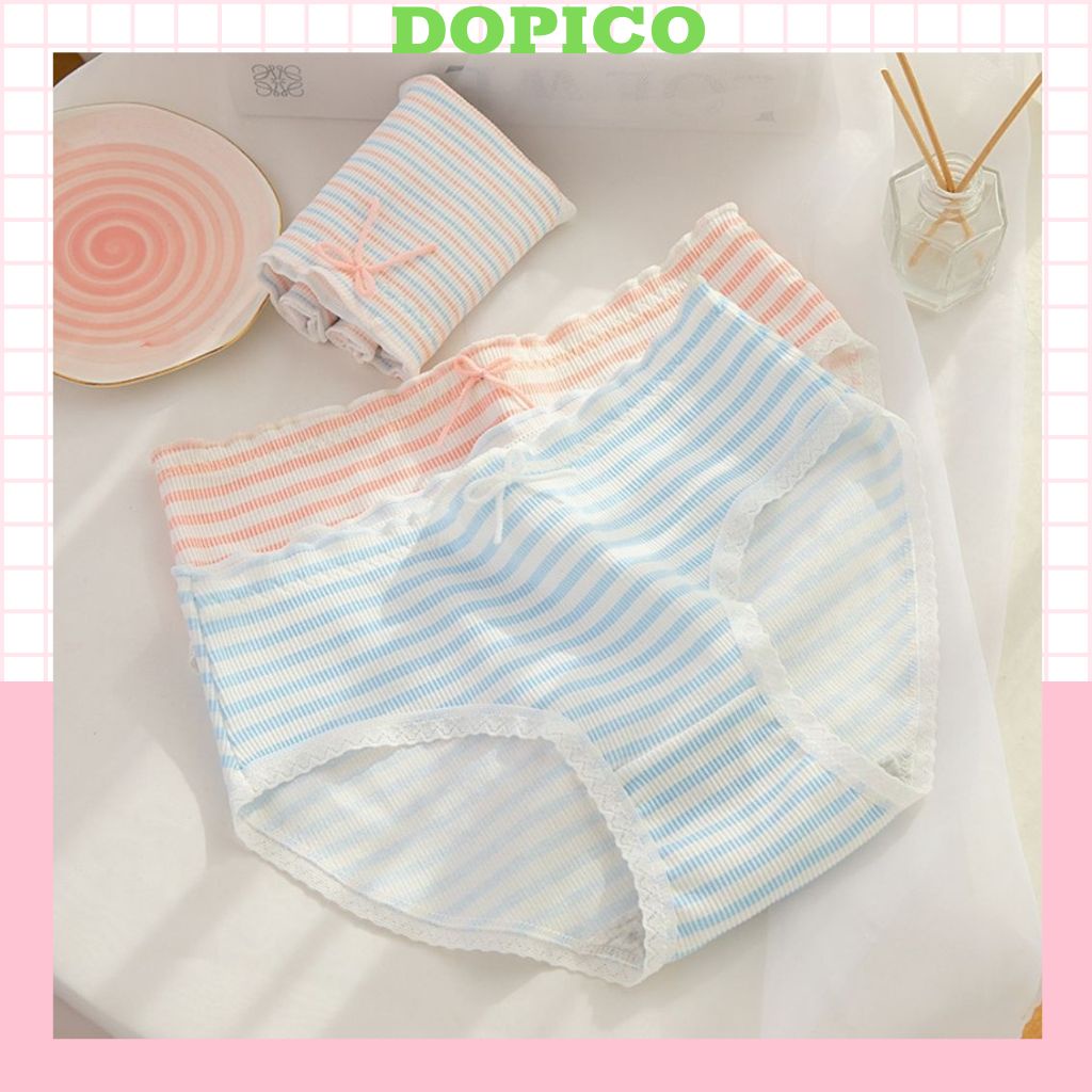 Quần lót nữ cottn kháng khuẩn khử mùi ôm trọn vòng 3 sexy, Quần chíp nữ ren viền đính nơ gợi cảm quyến rũ DOPICO L123