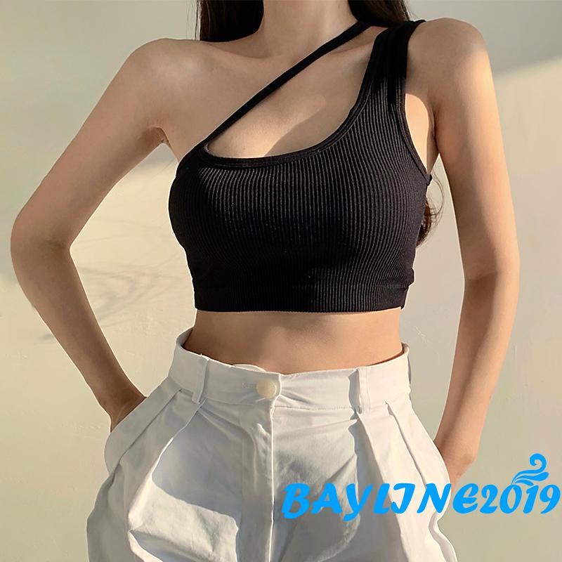 Áo croptop dành cho nữ không tay hở vai dáng ôm màu trơn thiết kế gợi cảm
