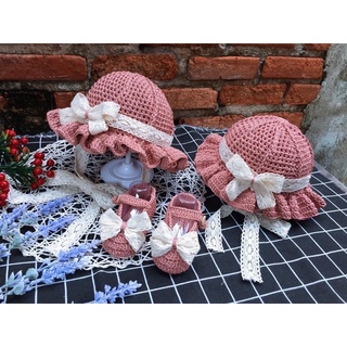 Set giày + mũ nơ hồng  cho bé gái