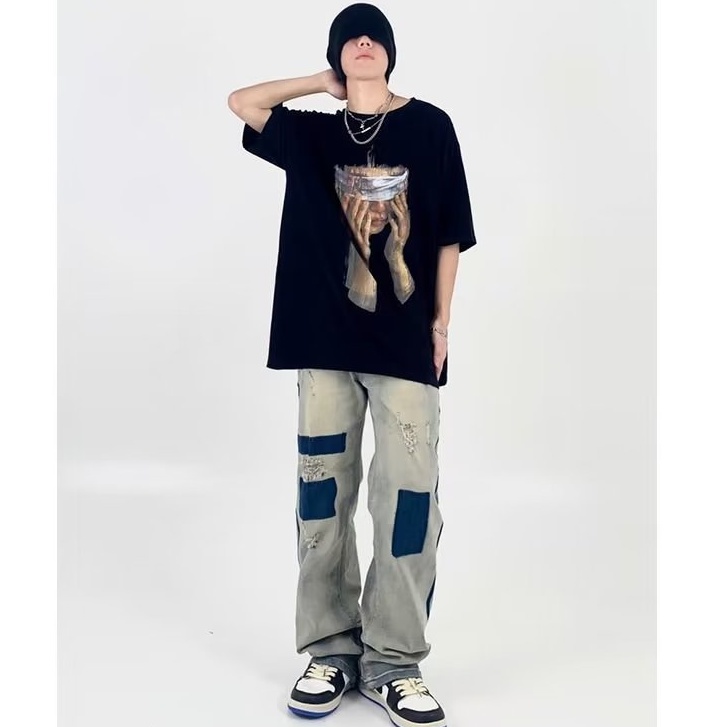 quần bò nam unisex quần jean nữ phong cách Hàn Quốc quần jean nam cao cấp thời trang trẻ tuổi quần bò nam rách gối from rộng jean nam