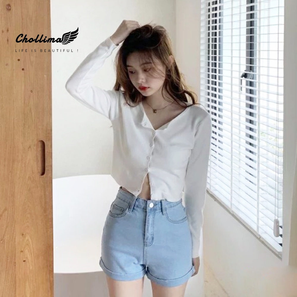 Quần short jeans nữ co giãn Chollima lật lai QS008 phong cách hàn quốc đơn giãn dễ phối đồ