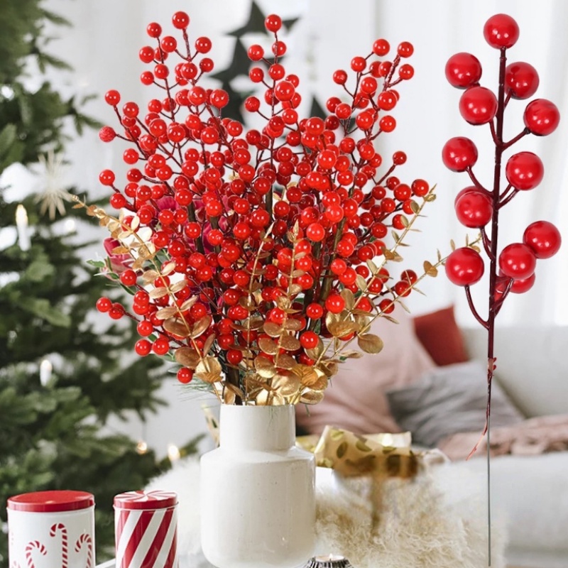 Nhánh Berry Đỏ Nhân Tạo Dùng Trang Trí Bàn Ăn / Tiệc Cưới / Giáng Sinh DIY