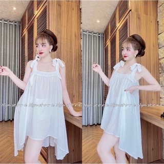 Đầm Ngủ Lụa Xốp Cột Nơ Siêu Dễ Thương