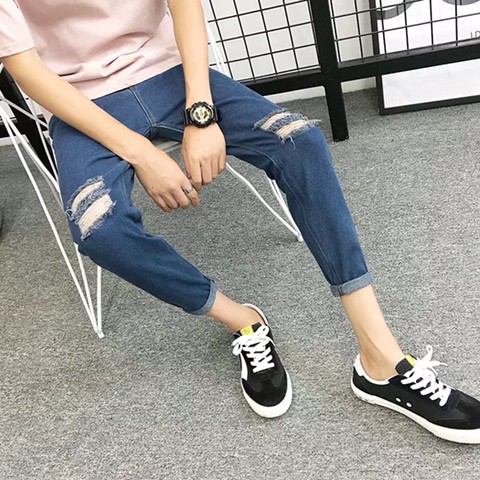 Quần jean nam rách gối #806, màu: Xanh, size: 28-33