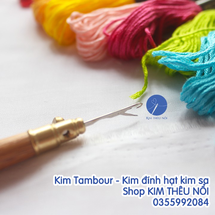 Kim Tambour Đính Hạt Cườm, Hạt Kim Sa, Thêu Móc Xích Loại Có Chốt