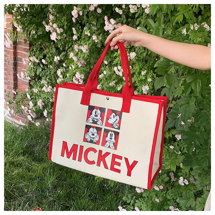 Túi Xách Canvas Cỡ Lớn Họa Tiết Chuột Mickey Dễ Thương