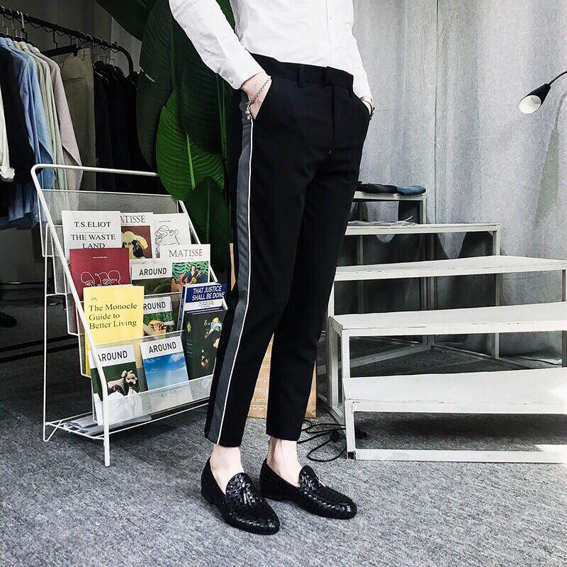 [SALE + FREE SHIP] QUẦN VẢI ÂU HÀN QUỐC ĐEN DỌC GHI | BigBuy360 - bigbuy360.vn