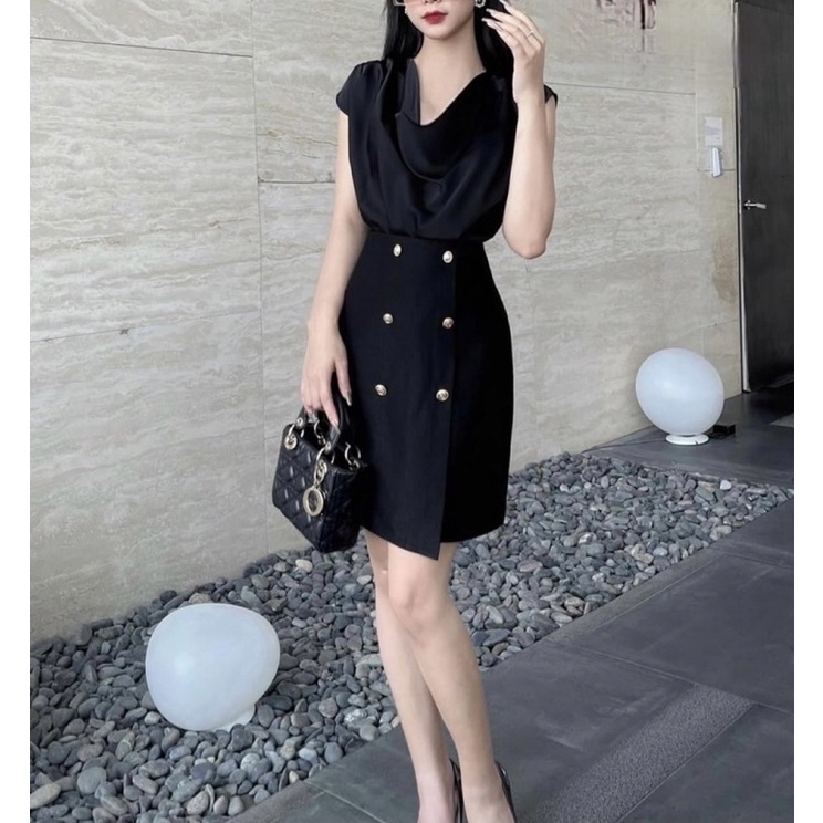 Chân váy G574 có thể phối nhiều loại áo thời trang khác nhau chất vải dày dặn đẹp kết hợp cúc cổ châu âu - GEM Fashion