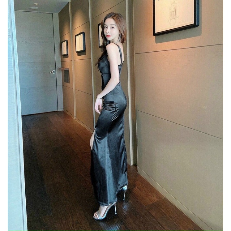 Đầm maxi body TRIPBLE T DRESS phi thun lụa xếp ly - MS25MT - size M/L/XL -