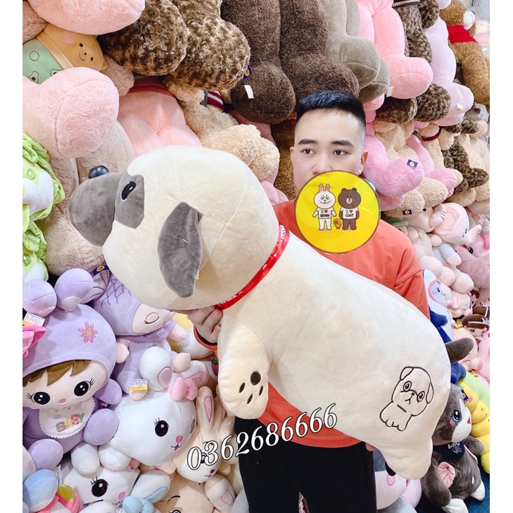 Gấu Bông Chó Pug Nhăn - Gối Ôm Dài Mềm Mịn - Xưởng Gấu Bông Việt Nam