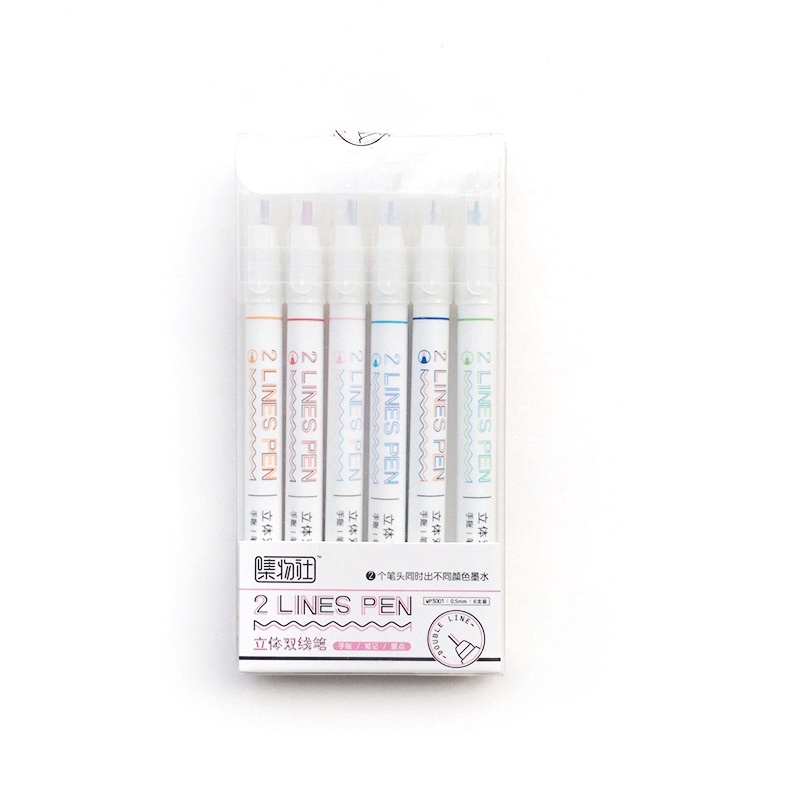 Set 6 Bút 2 LINES PEN 0.5mm 2 ngòi cao cấp ( hàng có sẵn )