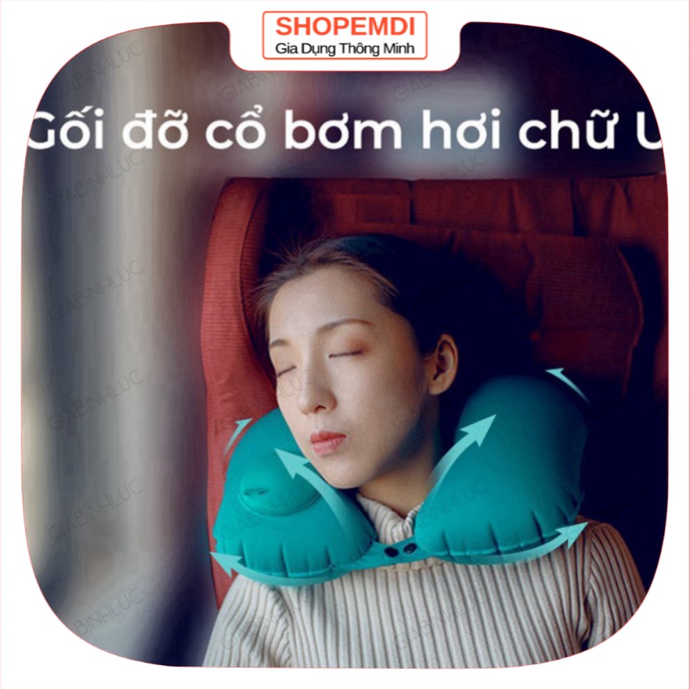 Gối kê cổ chữ U bơm hơi bằng tay, Gối chữ U văn phòng du lịch (có nút bấm)