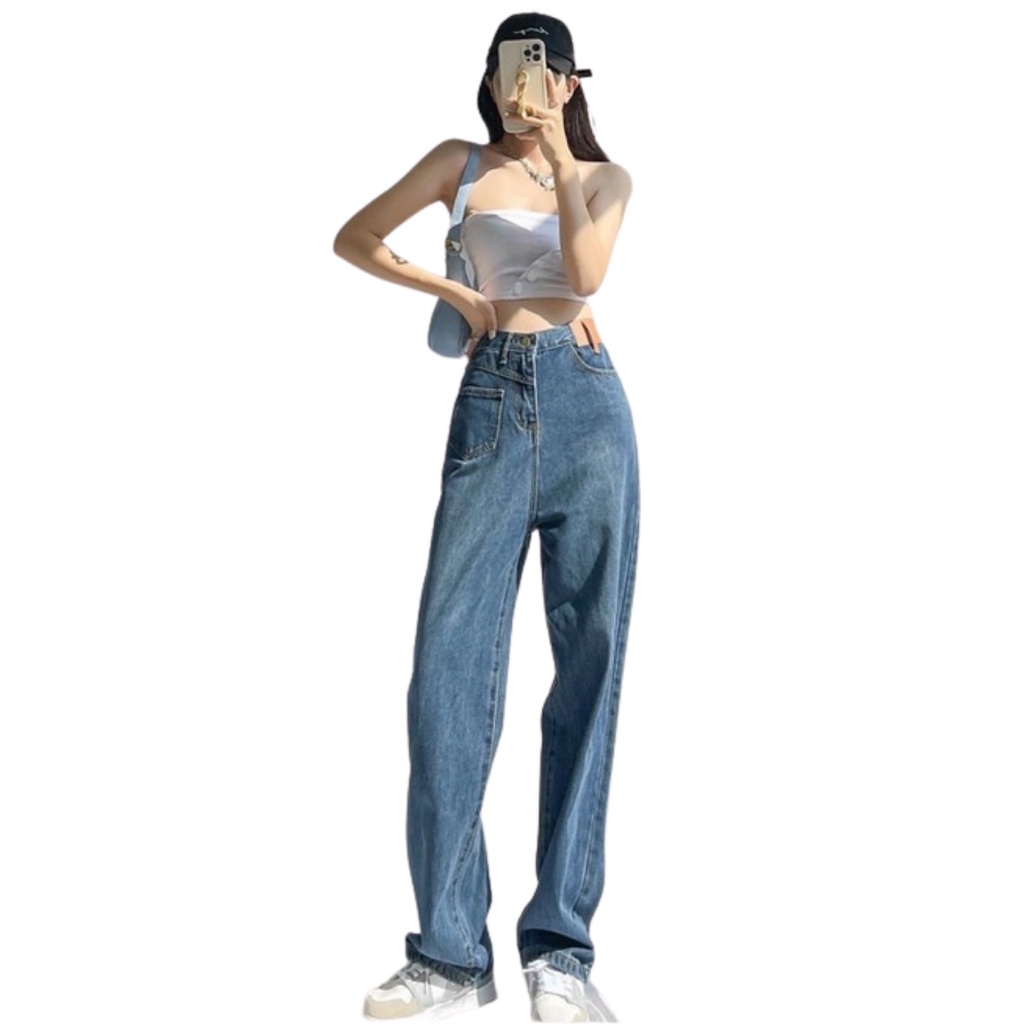 Quần Jean Nữ Ống Rộng VN CLO Wash Rách Xanh - QJ086