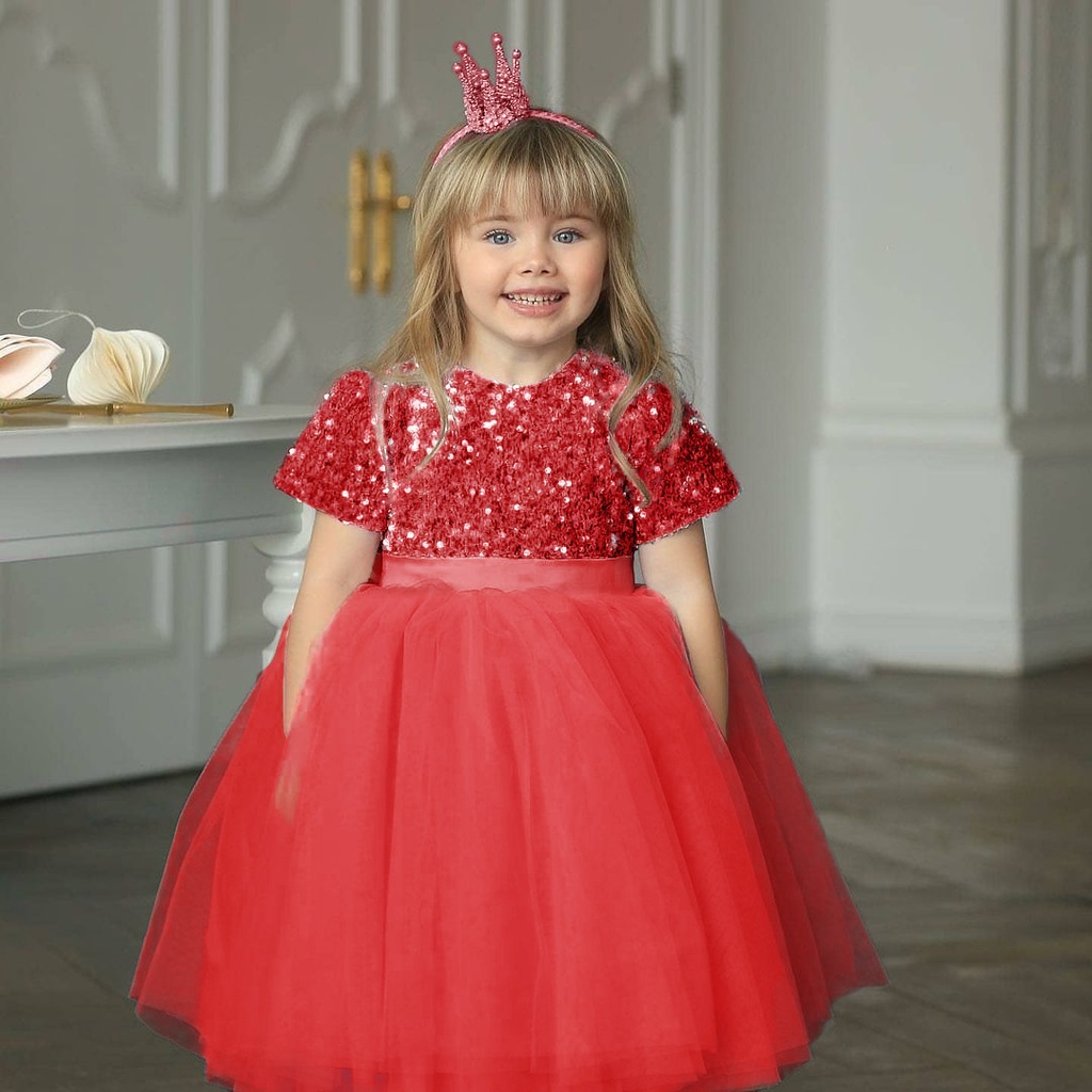 Đầm xòe công chúa đính kim sa xinh xắn cho bé gái