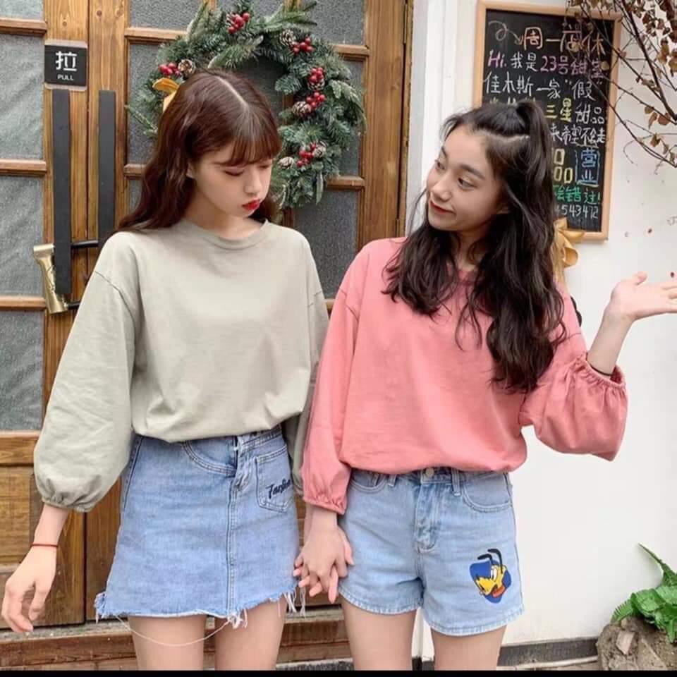 Áo sweater trơn thun dài tay bo chun thu đông chất cotton da cá dày dặn đẹp giá rẻ