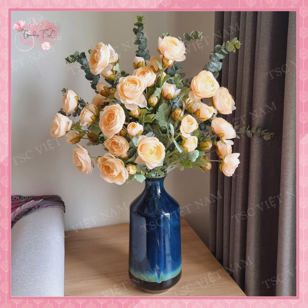 Bình cắm hoa gốm sứ Bát Tràng cỡ lớn men hỏa biến xanh vân đá - Lọ hoa decor trang trí, quà tặng