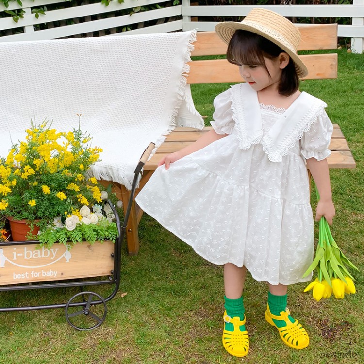 Đầm công chúa phối ren màu trơn dễ thương cho bé gái