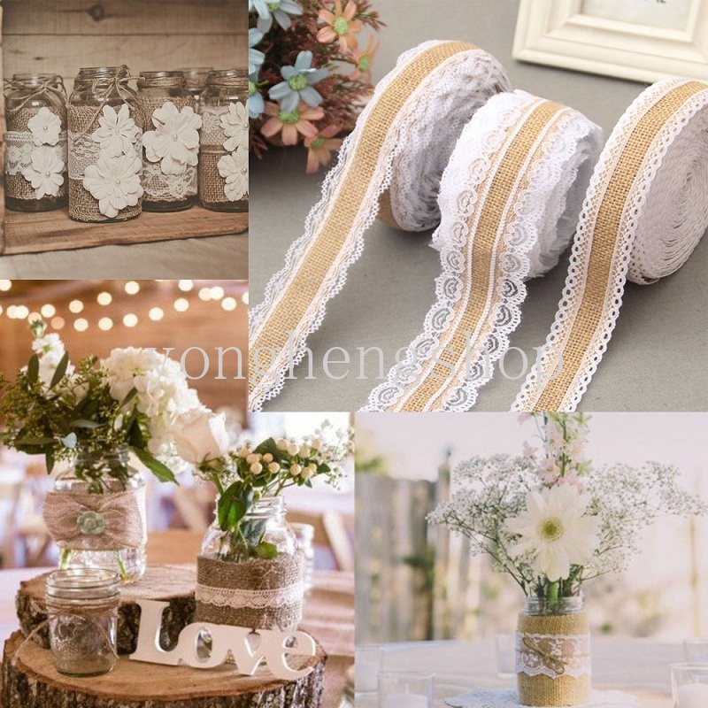 Cuộn Dây Ruy Băng Vải Bố Phối Ren Dài 2M Dùng Trang Trí
