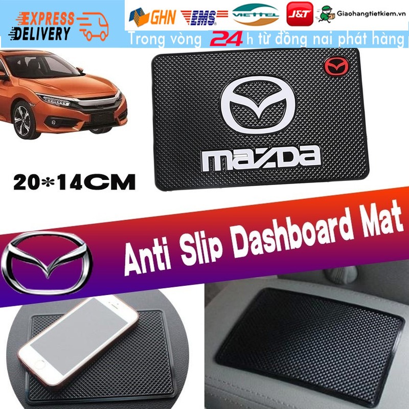 Thảm tấm chống trượt taplo ô tô xe hơi cao su kèm logo Mazda 2/ rx 7/ familia/vantrend/323/cx 5/premacy/cx7/cronos/mr/3