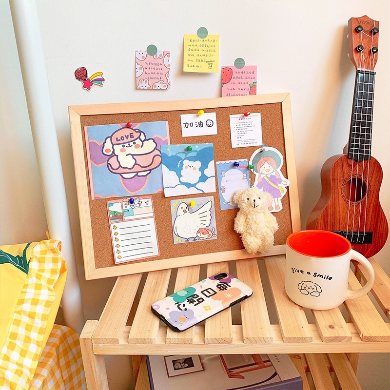 Bảng ghim gỗ bần ghim ghi chú, postcard decor bàn học (Tặng sticker và ghim)