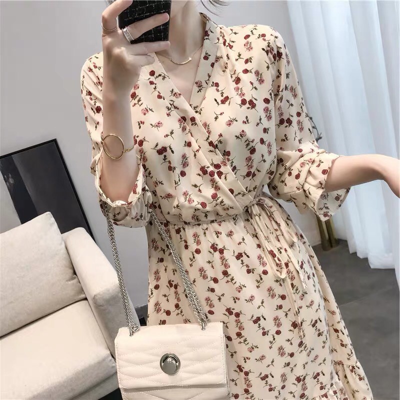 Đầm hoa nhí vintage dáng xòe đuôi cá tay lỡ chất voan dày dặn phong cách Hàn Quốc V14 - Roxie | BigBuy360 - bigbuy360.vn
