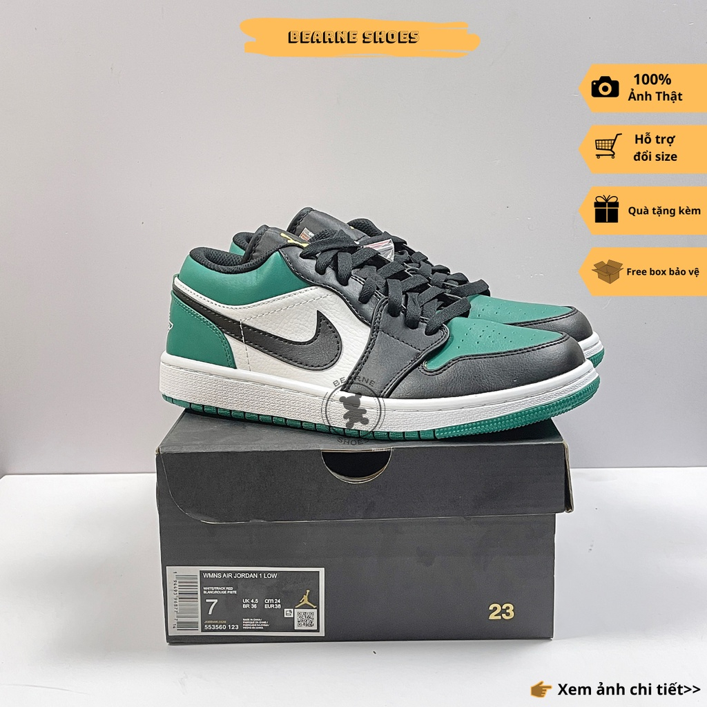 Giày Sneaker JD 1 cổ thấp , Jordan 1 Low Green Toe Black , Giày Jordan 1 cổ thấp xanh đen nam nữ | Fullbox - Bearne Shoe