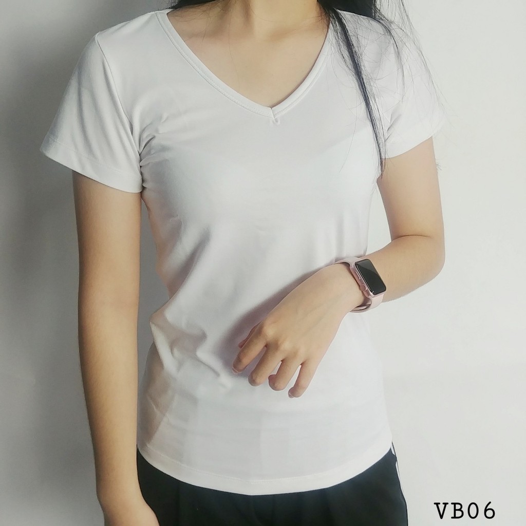 Áo thun cổ tim nữ trơn tay ngắn KING Áo phông ngắn tay nữ chất vải cotton co giãn thấm hút mồ hôi tốt V06