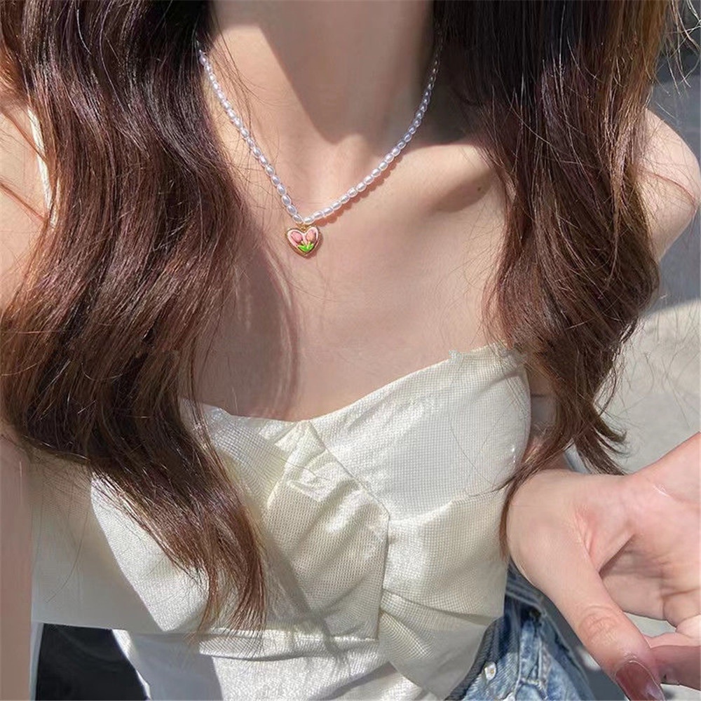 Vòng cổ Mặt Hình Hoa Tulip Đính Ngọc Trai Sang Trọng Cho Nữ