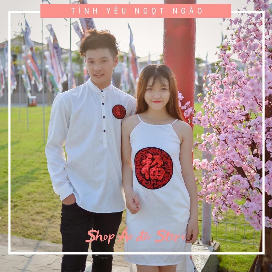 Bộ áo váy sơ mi cặp, đồ đôi nam nữ dễ thương, chất đẹp để chụp hình cưới, đi du lịch