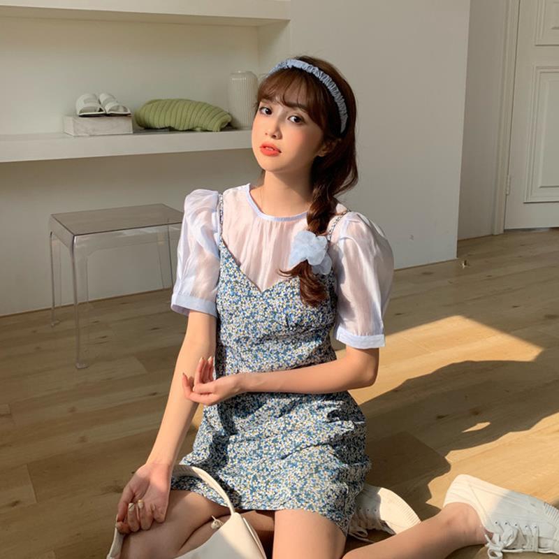 Set đồ hai mảnh áo chiffon + đầm hoa hai dây | BigBuy360 - bigbuy360.vn