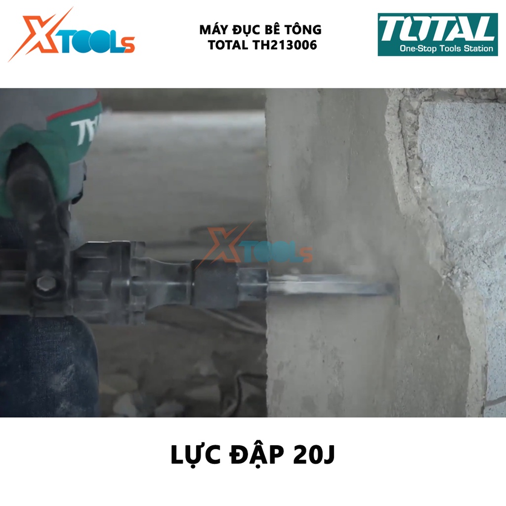 Máy đục bê tông TOTAL TH213006 | máy khoan đục công suất 1300W, tốc độ đập 3800 bpm, lực đập 20J vặn vít, đục tường, kho