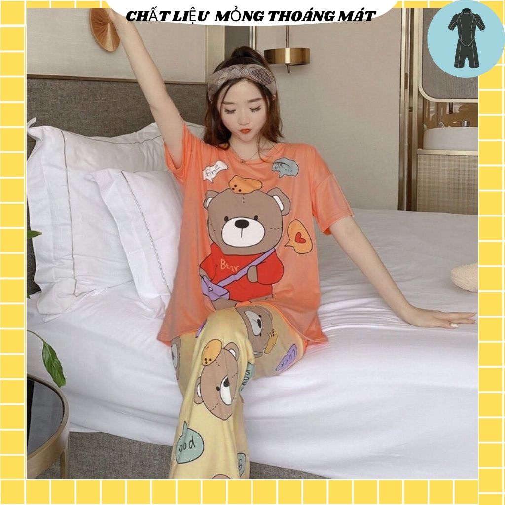 [SẴN] Đồ Bộ Ngủ Thun Quần Dài, Đồ Mặc Nhà Hàng Quảng Châu, Pijama Hoạt Hình chú gấu Bear