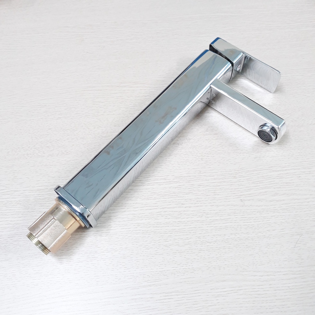 Vòi lavabo nóng lạnh trụ vuông 30cm chất liệu Inox 304 mạ Màu Bạc cao cấp với đầu vòi tạo bọt, chống giọt bắn
