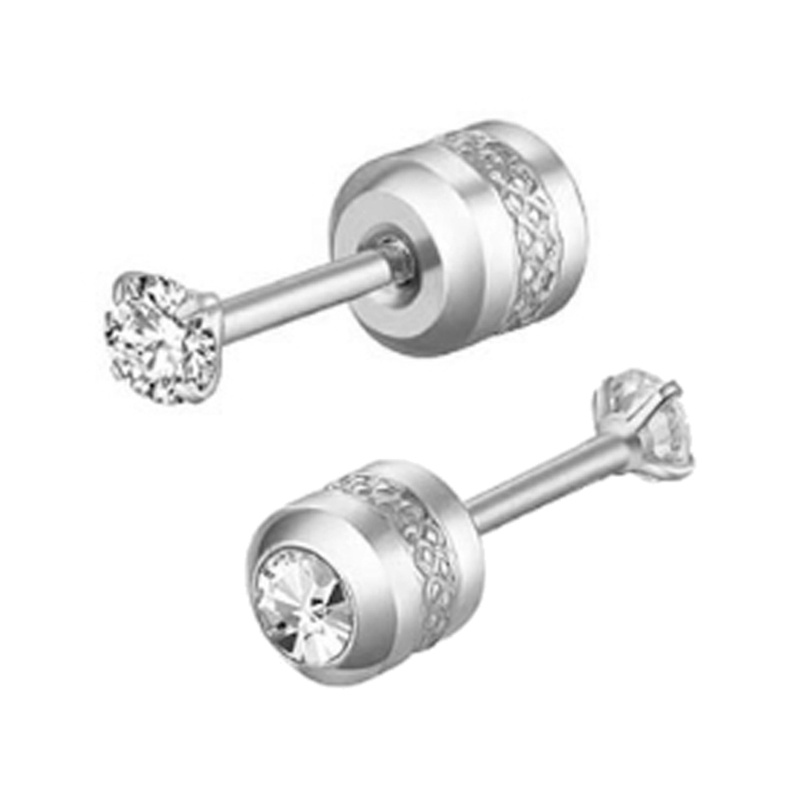 Set 2 Khuyên Tai Tròn Đính Đá Zircon Bằng Thép Không Gỉ