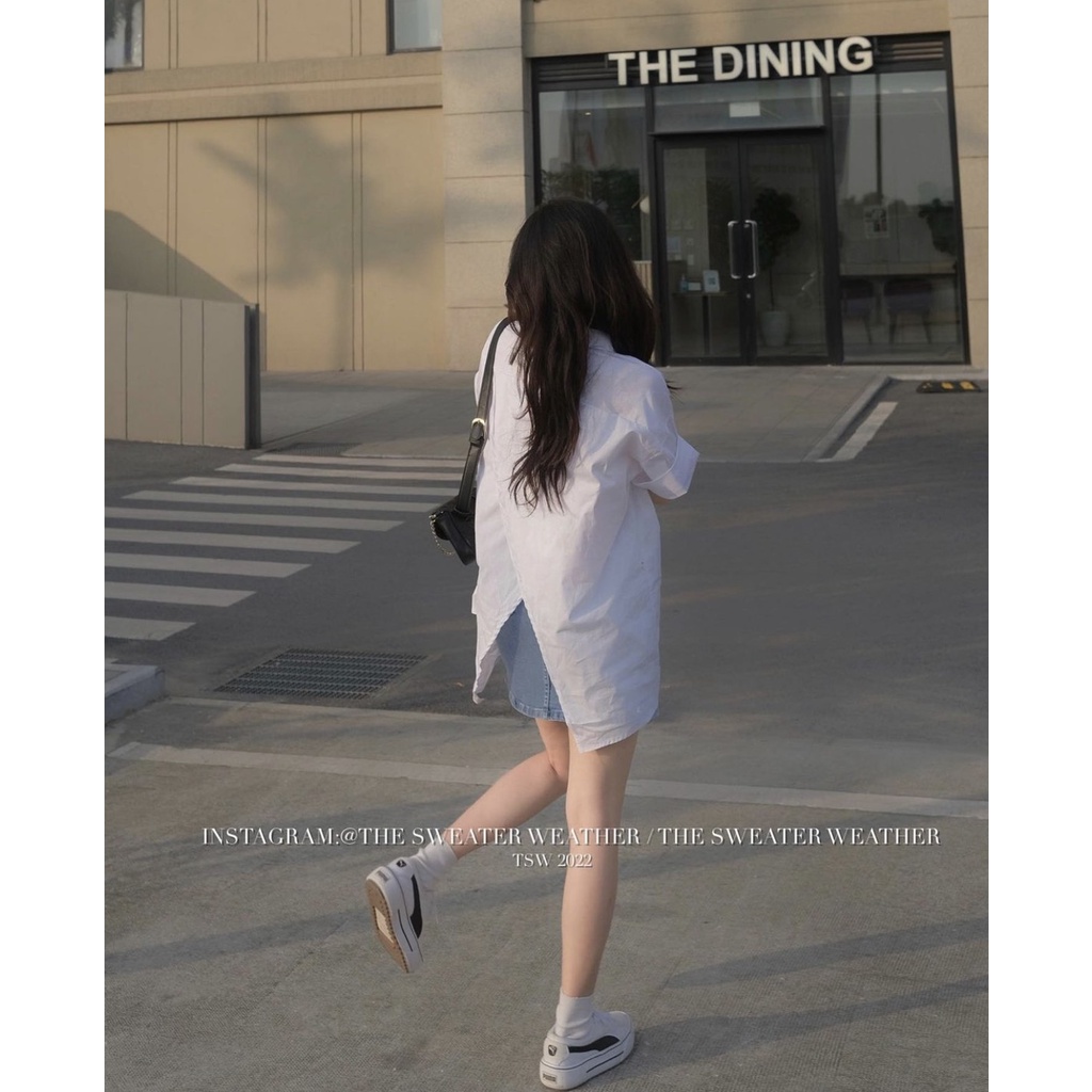 Chân váy jeans chữ A dáng ngắn 2 màu basic