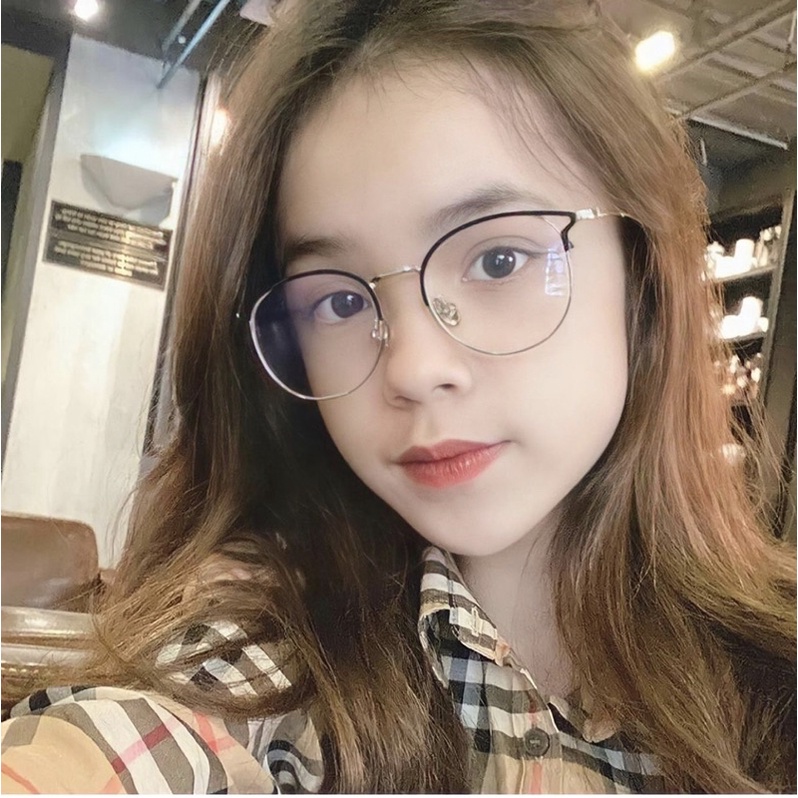 Kính giả cận tai mèo gọng kim loại dáng bầu trendy, tròng UV400 bảo vệ mắt Jelly